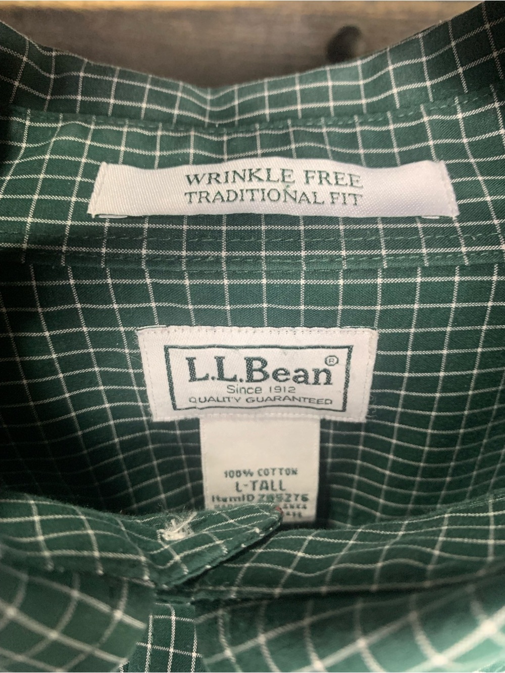L.L. Bean Men's Green Windowpane Button-Down Shirt